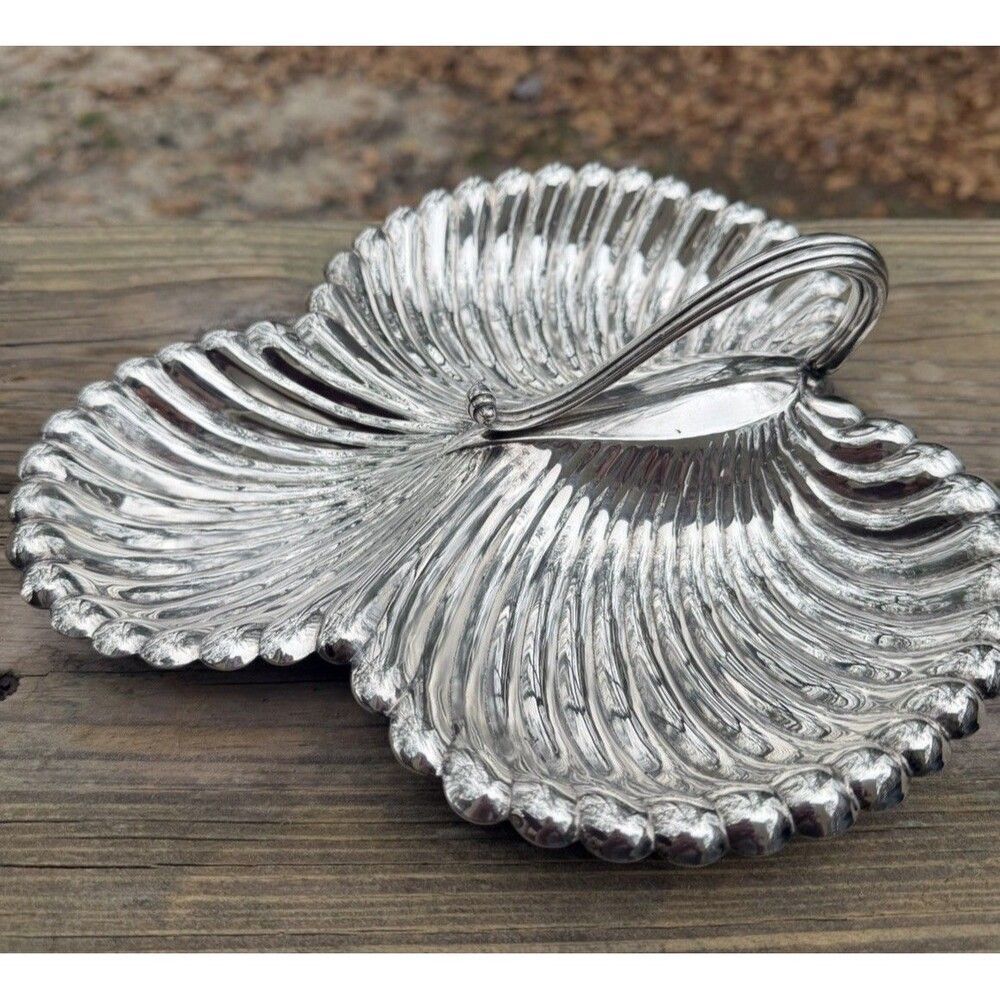Alvin Silver Plate By Gorham Divided 3 Part Clam Shell Candy Serving Dish